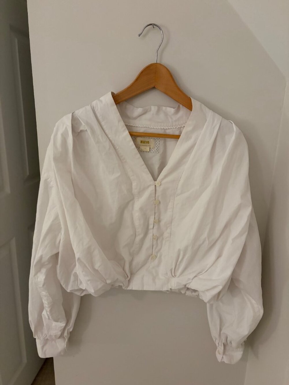 Anthropologie White Cropped Button-Front Blouse